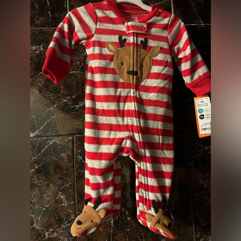 Carter's Red and Gray Striped Reindeer One Piece